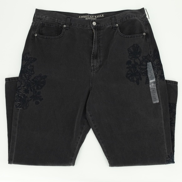 NWOT American Eagle Black Washed Embroidered Mom Jeans - Picture 3 of 12
